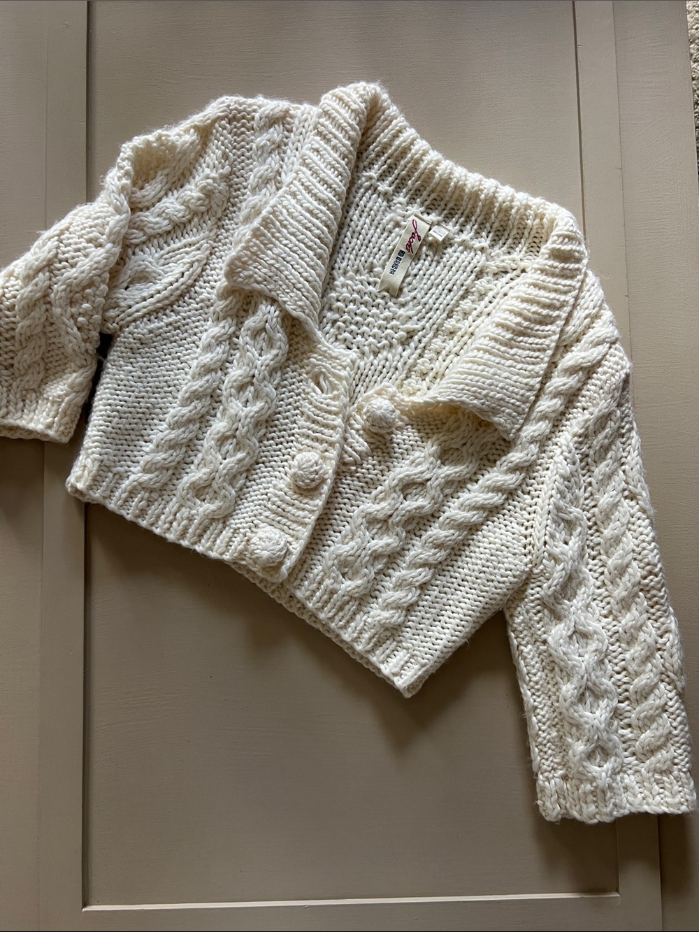 Jack by BB Dakota Cream Cropped Cable Knit Cardigan